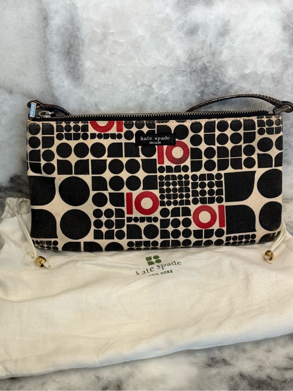 kate spade decade Black, Cream & Red Geometric Canvas Shoulder Bag